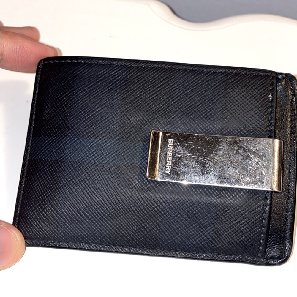 Burberry Black Leather Money Clip Wallet